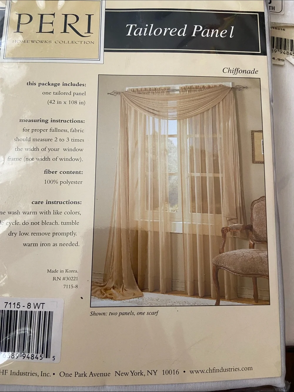 Set of 2 PERI Chiffonade Tailored Panel Curtain - Off White 108 x 42” New
